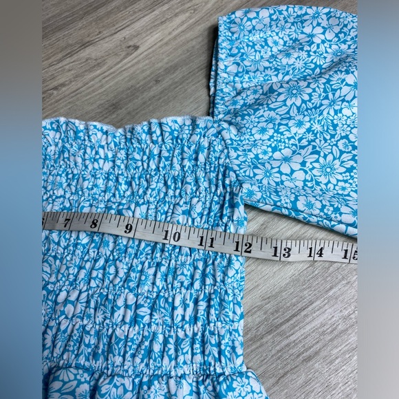 Velvet Torch Midi Smocked Dress Ivory Floral Square Neck Puff 3/4 Sleeve Small - Picture 5 of 12